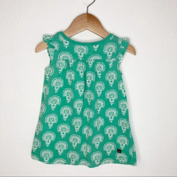 Tea Collection dress turquoise with white print flutter sleeve size 12-18 months - Picture 2 of 6